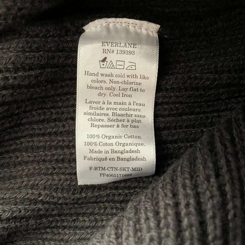 Everlane The Organic Cotton Sweater Midi Skirt‎ Size XXS Black Ribbed Knit NWT